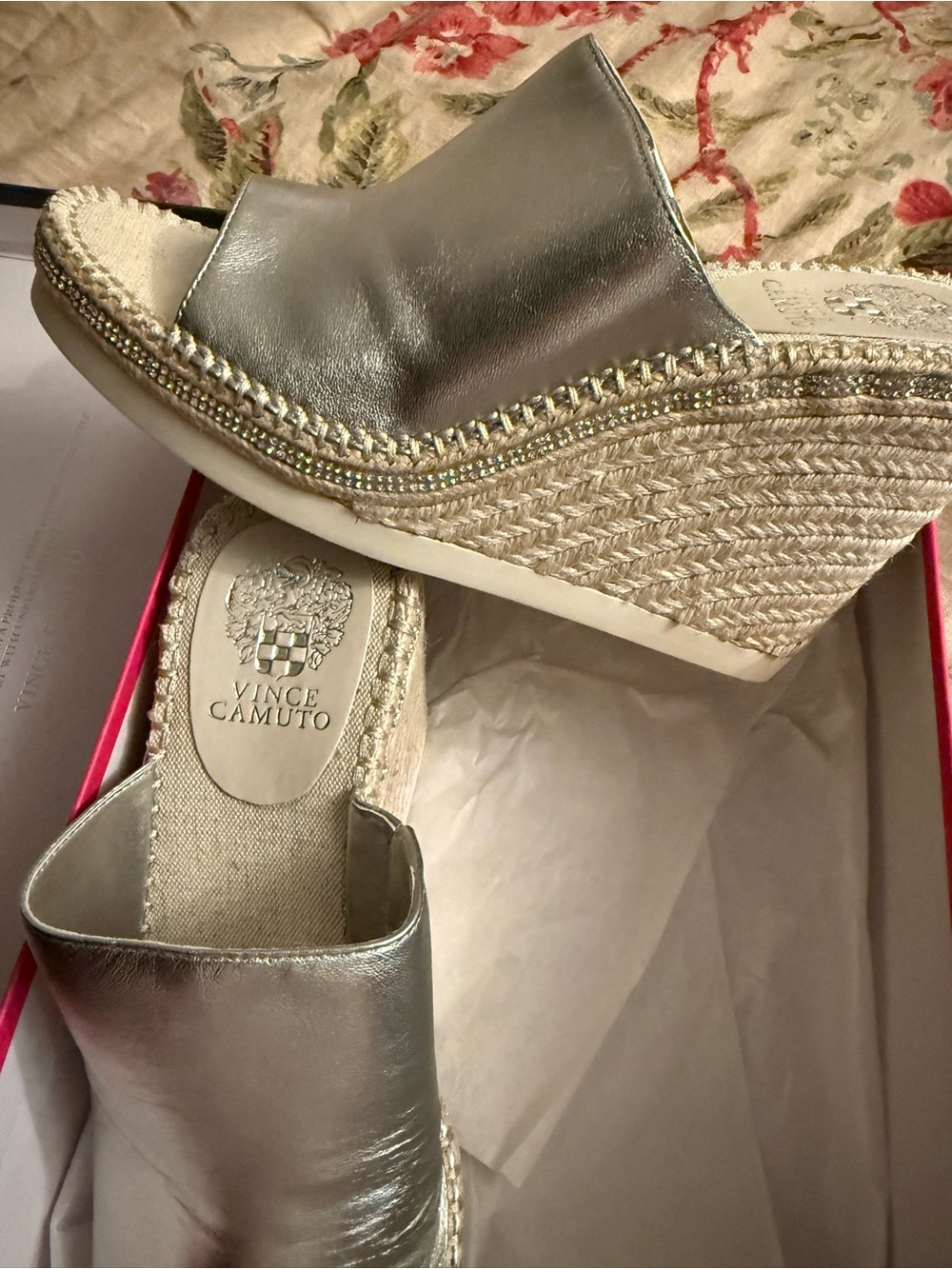 Vince Camuto Metallic Silver Espadrille Wedge Mule( new)